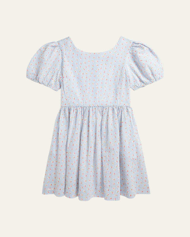 Girl's Striped Floral-Print Seersucker Dress, Size 7-16